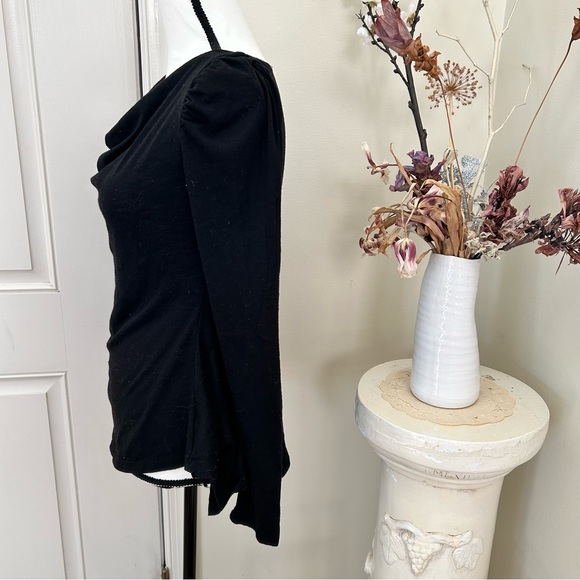 2 cowl drape neck, peplum flared waist, zipper coral black long sleeve tops - Picture 3 of 15